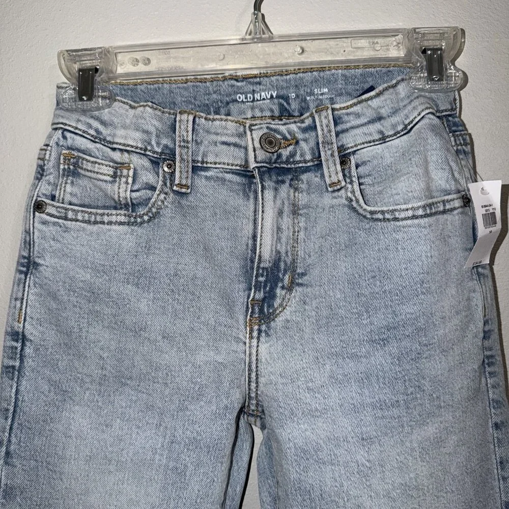 Old Navy Girls Jeans Slim Light Wash Size 10 NEW Adjustable Waist Distressed‎
